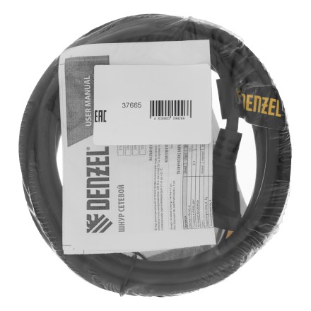 Шнур сетевой Denzel Energy Series, ПВС, 3 м, 2 x 1 мм, с неразборной вилкой, черный, 3 м, 37665 купить в Нижневартовске