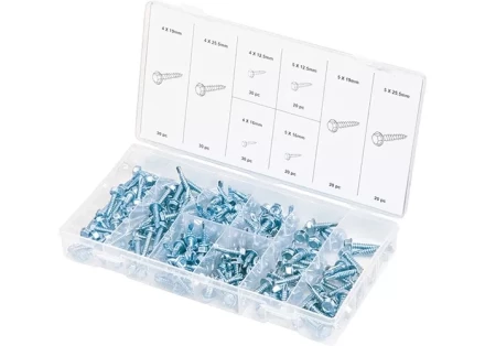 Набор саморезов 4х12,5, 4х16, 4х19, 4х25,5, 5х12,5, 5х16, 5х19, 5х25,5 мм 200 предметов СИБРТЕХ 47607 купить в Нижневартовске
