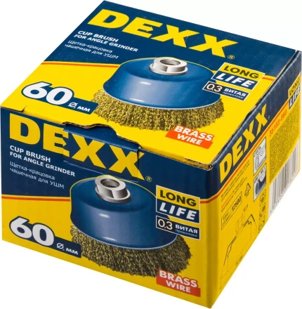 DEXX. Щетка чашечная для УШМ, витая стальная латунированная проволока 0,3мм, 60ммхМ14 35103-060 купить в Нижневартовске