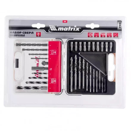 Набор сверл комбинированный сверла по металлу 1-6 мм бетону 4-8 мм дереву 4-8 мм биты 10 шт адаптер зенковка 31 предмет Pro Matrix 725631 купить в Нижневартовске