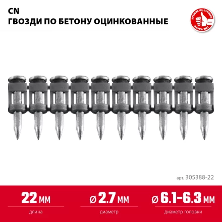 ЗУБР CN 22 х 2.7 мм, гвозди по бетону оцинкованные, 1000 шт (305388-22) купить в Нижневартовске