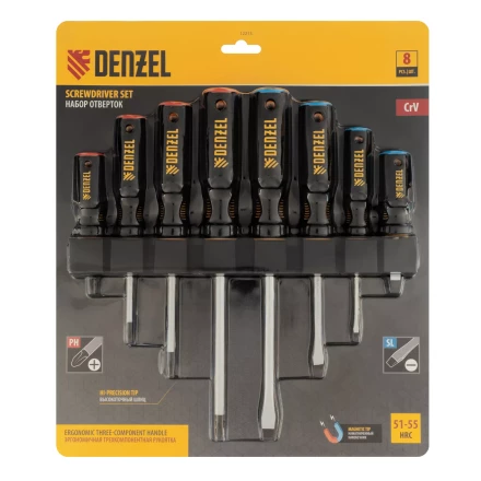 Набор отверток Denzel 12213, 8 пр., CrV, трехкомпонентная рукоятка купить в Нижневартовске