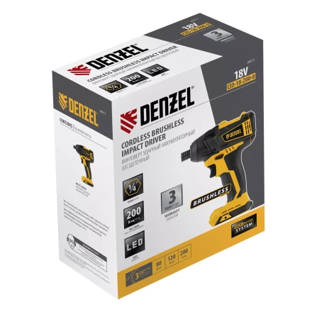 Винтоверт ударный аккумуляторный Denzel 26511 бесщеточный CID-IB-200-0, 18В Li-Ion купить в Нижневартовске
