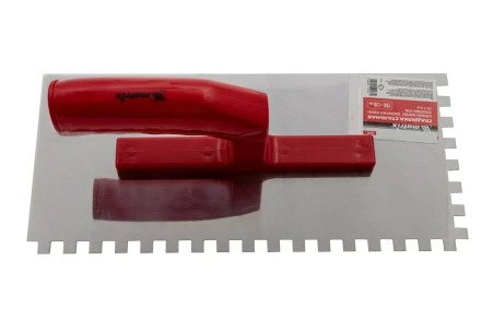 Гладилка из нержавеющей стали, 280 х 130 мм, зеркальная полировка, пластмассовая ручка, зуб 8 х 8 мм Matrix 86782 купить в Нижневартовске