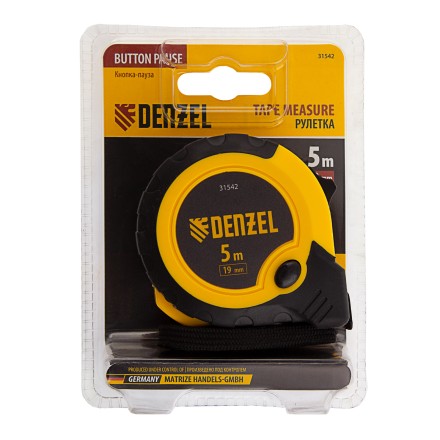 Рулетка Denzel 5м х 19мм, двухкомп. корпус, кнопка-пауза, 31542 купить в Нижневартовске