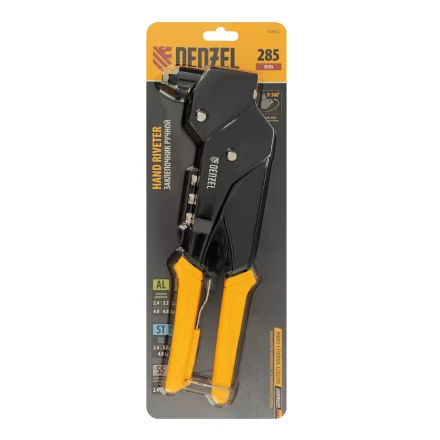 Заклепочник ручной Denzel, 285 мм, поворотный, 0-360, заклепки 2,4-3,2-4,0-4,8 мм, купить в Нижневартовске