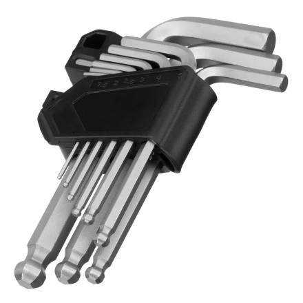 Набор ключей имбусовых, HEX, 1,5-10 мм, CrV, 9 шт., с шаром Сибртех 123627 купить в Нижневартовске