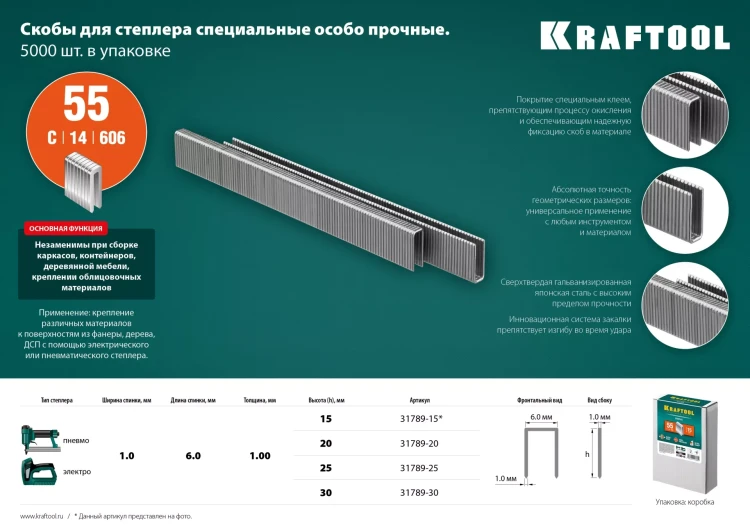 Скобы тип 18GA (55 / 90 / C) 5000 шт 31789-25 купить в Нижневартовске