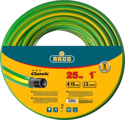 Шланг RACO &quot;CLASSIC&quot; поливочный, 15атм., армированный, 3-х слойный, 1&quot;х25м 40306-1-25 купить в Нижневартовске