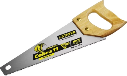 Ножовка многоцелевая компактная (пила) COBRA TOOLBOX 350 мм,11 TPI, прямой мелкий зуб, точный рез вдоль и поперек волокон разных материалов, STAYER 1515-35 купить в Нижневартовске