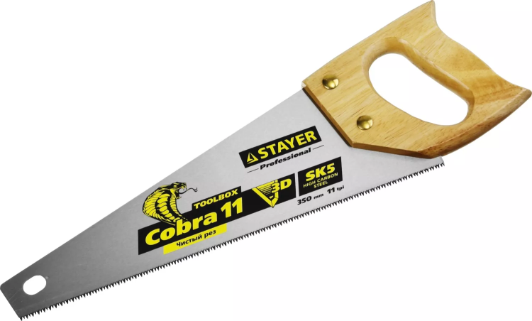 Ножовка многоцелевая компактная (пила) COBRA TOOLBOX 350 мм,11 TPI, прямой мелкий зуб, точный рез вдоль и поперек волокон разных материалов, STAYER 1515-35 купить в Нижневартовске