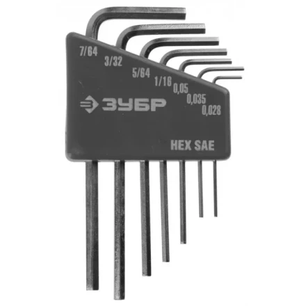 Набор ключей имбусовых ЗУБР"ЭКСПЕРТ"МИНИ для точных работ, Cr-V,HEX SAE 0,028,0,035,0,05,1/16,5/64,3/32,7/64 дюйма,7шт 27475-H7 купить в Нижневартовске