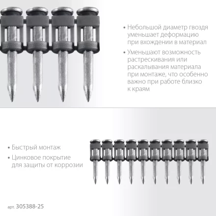 ЗУБР CN 25 х 2.7 мм, гвозди по бетону оцинкованные, 1000 шт (305388-25) купить в Нижневартовске