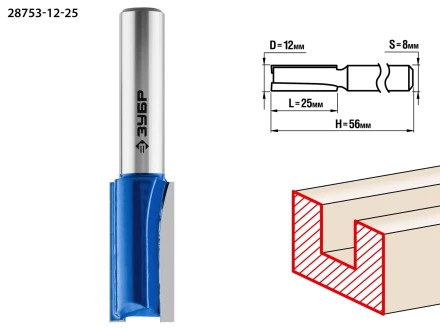 ЗУБР 12 x 25 мм, хвостовик 8 мм, фреза пазовая прямая, Профессионал (28753-12-25) купить в Нижневартовске