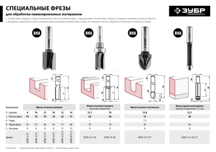 ЗУБР 19 x 26 мм, хвостовик 8 мм, фреза пазовая прямая с верхним подшипником, Профессионал (28781-19-26) купить в Нижневартовске