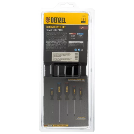 Набор отверток, 5 пр., CrV, трехкомпонентная рукоятка Denzel 12215 купить в Нижневартовске