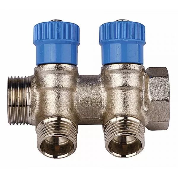 Коллектор GENERAL FITTINGS для холодной воды, вентили, никелированная латунь, вход 3/4" - 4 выхода 1/2" 51046-3/4-1/2-CT4 купить в Нижневартовске