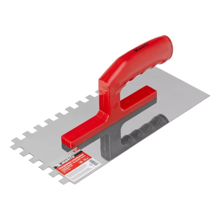 Гладилка из нержавеющей стали, 280 х 130 мм, зеркальная полировка, пластмассовая ручка, зуб 10 х 10 мм Matrix 86783 купить в Нижневартовске