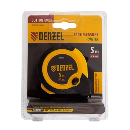Рулетка Denzel 5м х 25мм, двухкомп. корпус, кнопка-пауза, 31543 купить в Нижневартовске