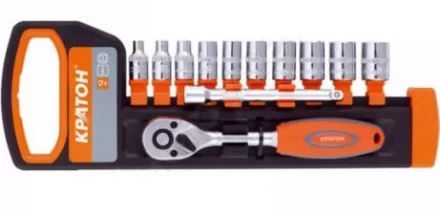 Набор торцевых головок  3/8" 10-24мм с трещеточным ключом 12 предметов  Кратон 2 28 14 014 купить в Нижневартовске