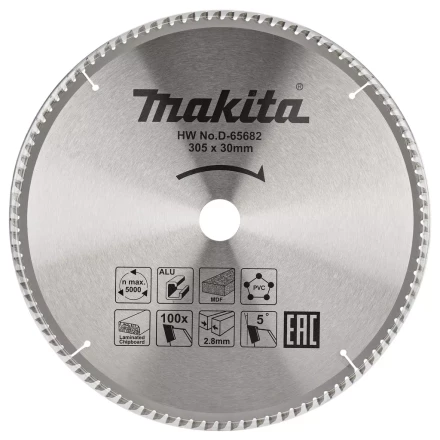 Диск пильный универсальный для алюминия/дерева/пластика Makita D-65682, 305x30x2.8/2 мм; 100 зубьев купить в Нижневартовске