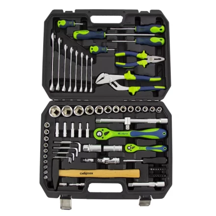 Набор инструментов 76 предметов CrV, 1/2", 1/4" Сибртех 13528 купить в Нижневартовске