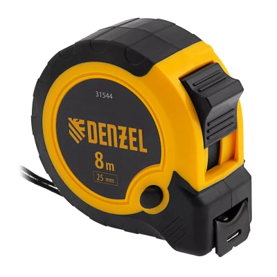 Рулетка Denzel 8м х 25мм, двухкомп. корпус, кнопка-пауза, 31544
