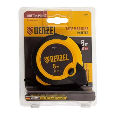 Рулетка Denzel 8м х 25мм, двухкомп. корпус, кнопка-пауза, 31544 купить в Нижневартовске