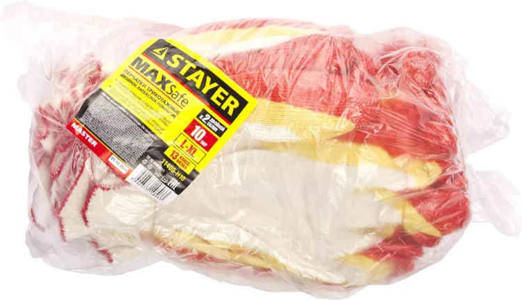 Перчатки STAYER "МASTER" MaxSafe трикотажные, двойная обливная ладонь из латекса, х/б, 13 класс, L-XL, 10 пар 11409-H10 купить в Нижневартовске