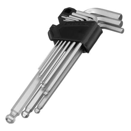 Набор ключей имбусовых, HEX, 1,5-10 мм, CrV, 9 шт., удлиненные, с шаром Сибртех 123647 купить в Нижневартовске