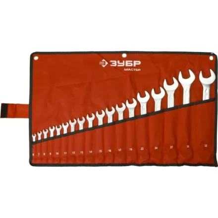 Набор ЗУБР &quot;МАСТЕР&quot;: Ключ гаечный комбинированный, Cr-V сталь, хромированный, 6-32мм, 18шт 27087-H18 купить в Нижневартовске