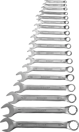 Набор ЗУБР &quot;МАСТЕР&quot;: Ключ гаечный комбинированный, Cr-V сталь, хромированный, 6-32мм, 18шт 27087-H18 купить в Нижневартовске