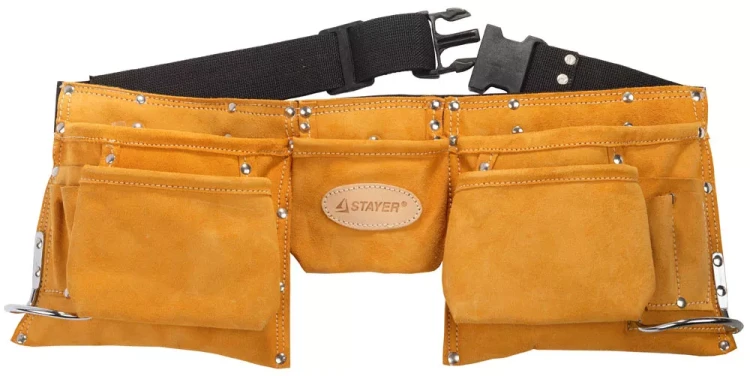 Пояс STAYER PROFESSIONAL для инструментов, кожаный, 11 карманов, 2 скобы 38520 купить в Нижневартовске