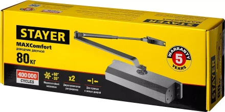 Доводчик дверной STAYER, для дверей массой до 80 кг, цвет белый 37916-80 купить в Нижневартовске