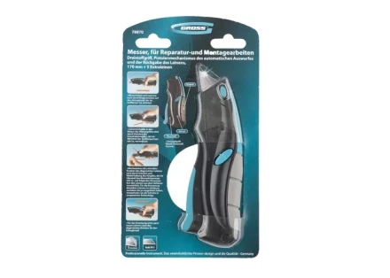 Нож ремонтно-монтажный трехкомпонентная рукоятка авто выброс/возврат лезвия пистолетного типа 170мм + 5 з.л GROSS 78870 купить в Нижневартовске