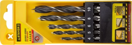 Набор сверл спиральных по дереву "M-type", 5шт(d=4-10мм), М-образная заточка, сталь HCS, STAYER Professional 2942-H5 2942-H5_z01 купить в Нижневартовске