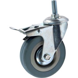 Аппаратное поворотное колесо с тормозом с болтом HITCH 75*20 резина серая SCtgb93 (SZ084829)