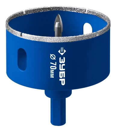 ЗУБР АГК d 70 мм (центр. сверло, трехгр. хвост, Р60), Алмазная коронка, Профессионал (29850-70) купить в Нижневартовске