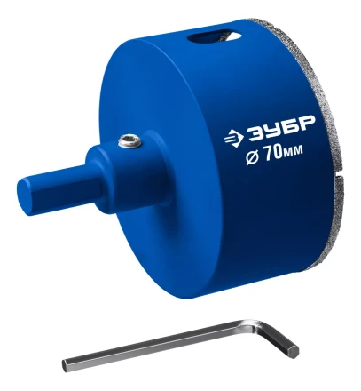 ЗУБР АГК d 70 мм (центр. сверло, трехгр. хвост, Р60), Алмазная коронка, Профессионал (29850-70) купить в Нижневартовске