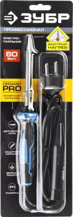 Паяльник ЗУБР &quot;ПРОФЕССИОНАЛ&quot; с двухкомпонентной рукояткой, с защитным колпачком, керамическим нагревательным элементом, 60Вт, конус 55413-60 купить в Нижневартовске