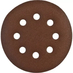 Круг шлифовальный ЗУБР "СТАНДАРТ" из абразивной бумаги на велкро основе, 8 отв., Р180, 125мм, 5шт 35350-125-180