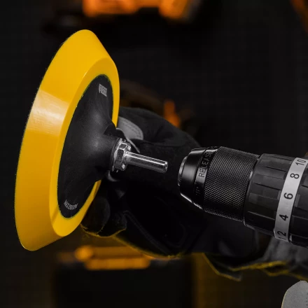 Тарелка опорная для дрели и УШМ с липучкой Denzel, 150 мм, мягкая, с адаптером c М14 на d8, 76249 купить в Нижневартовске