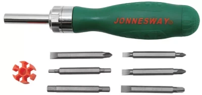 Отвертка трещоточная с набором бит 7 предметов DR0107S Jonnesway 48818