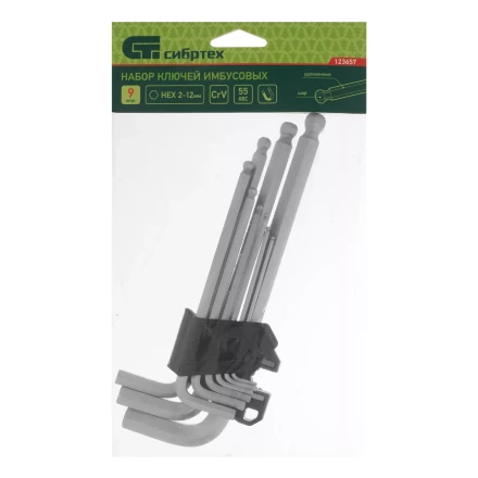 Набор ключей имбусовых Сибртех, HEX, 2-12 мм, CrV, 9 шт., удлиненные, с шаром, 123657 купить в Нижневартовске