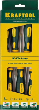 Набор отверток X-Drive, KRAFTOOL 250081-H6, Cr-Mo-V сталь, 6шт 250081-H6 купить в Нижневартовске