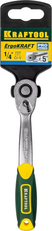 Трещотка для торцовых головок KRAFTOOL "PRO", Сr-V сталь, 72 зубца, изогнутая, 1/4" 27795-1/4_z02 купить в Нижневартовске