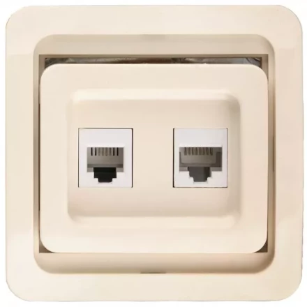 Розетка СВЕТОЗАР &quot;ГАММА&quot; комбинированная, телефонная + компьютерная, цвет бежевый SV-54119-B купить в Нижневартовске
