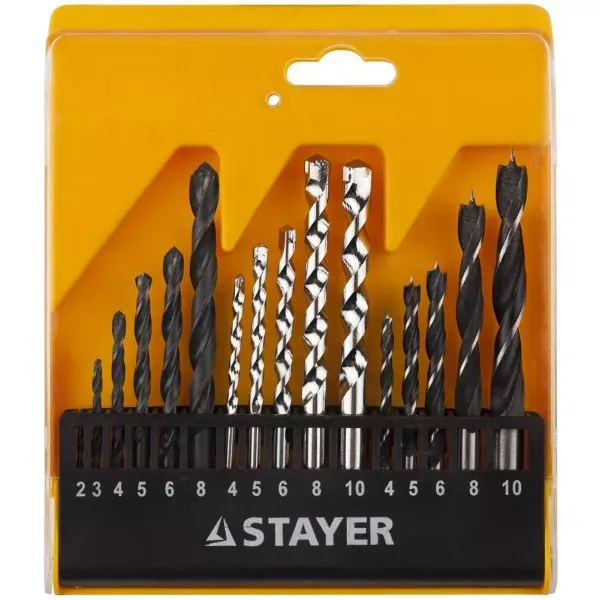 Набор STAYER "STANDARD": Сверла комбинированные, дерево (4-5-6-8-10мм), металл (2-3-4-6-8мм), бетон (4-5-6-8-10мм), 16 предметов 29720-H16 купить в Нижневартовске