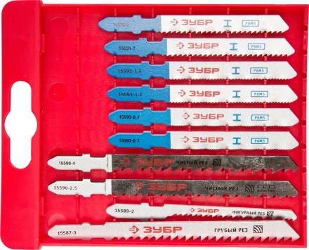Набор ЗУБР "ЭКСПЕРТ" Полотна для эл/лобзика, по дер. и мет., EU-хвост., пласт.бокс, 10шт 15586-H10 купить в Нижневартовске