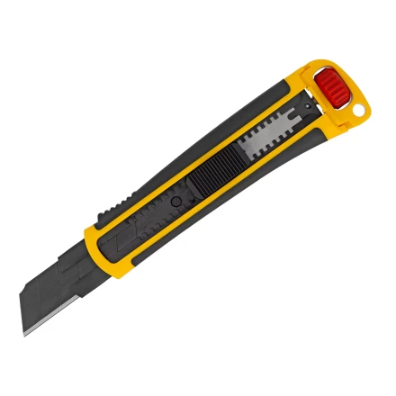 Нож, 25 мм, сменное лезвие, SK4, корпус из ABS + TPR, торцевой зажим Denzel 78908 купить в Нижневартовске